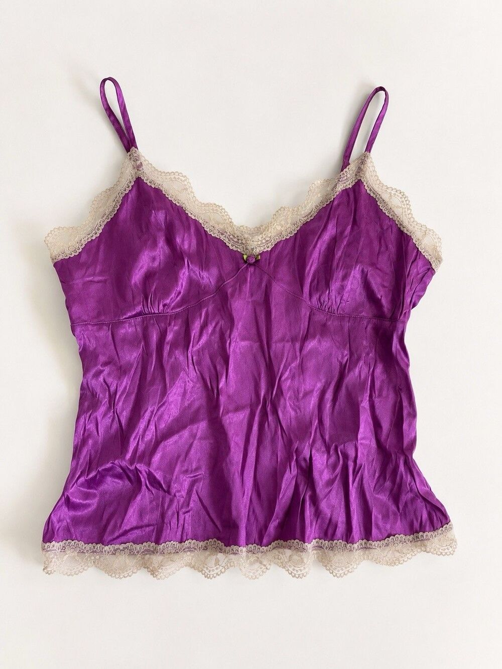 Y2K Old Navy Purple Satin Cami Lace Trim Tank Top Coquette Fairycore Large